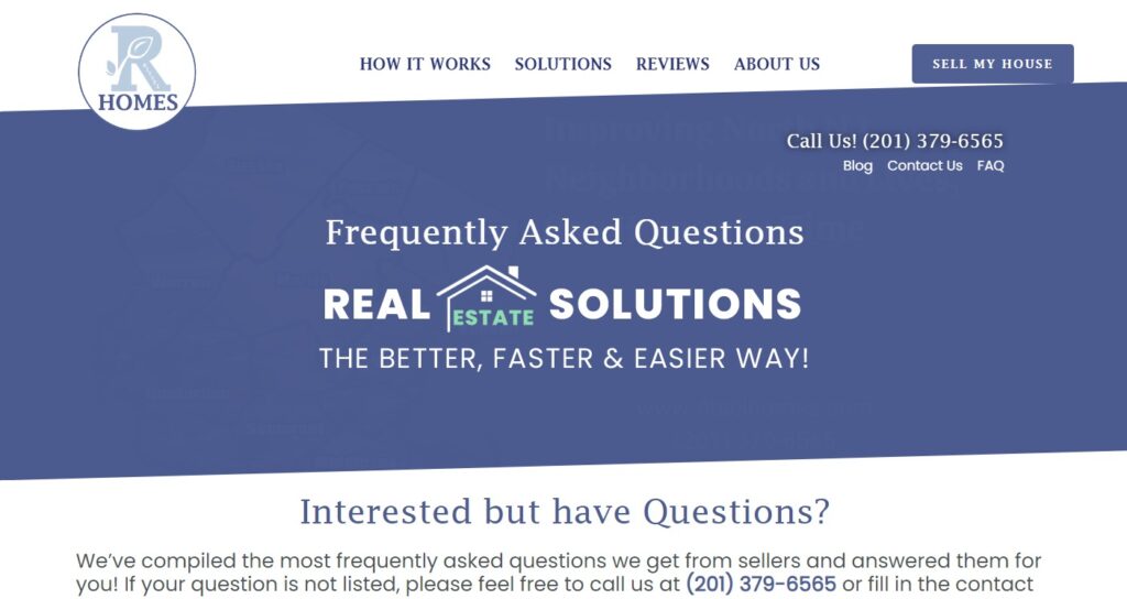 Frequently asked questions page banner of Ritsel Homes.